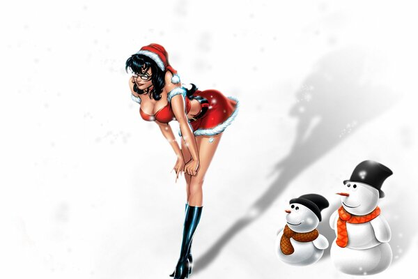 Snowmen gawk at sexy snow maiden