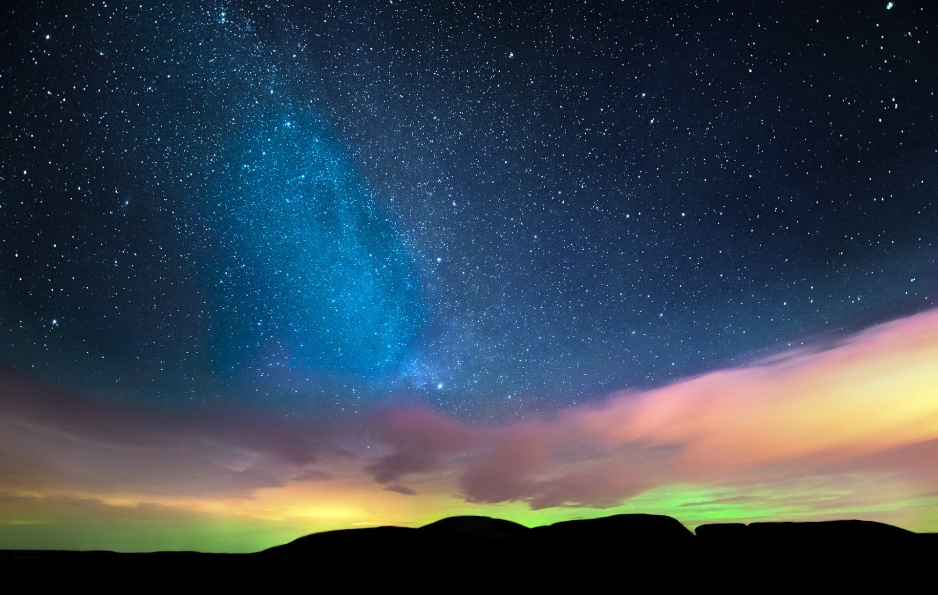 aurora boreal cielo estrellas noche horizonte nubes