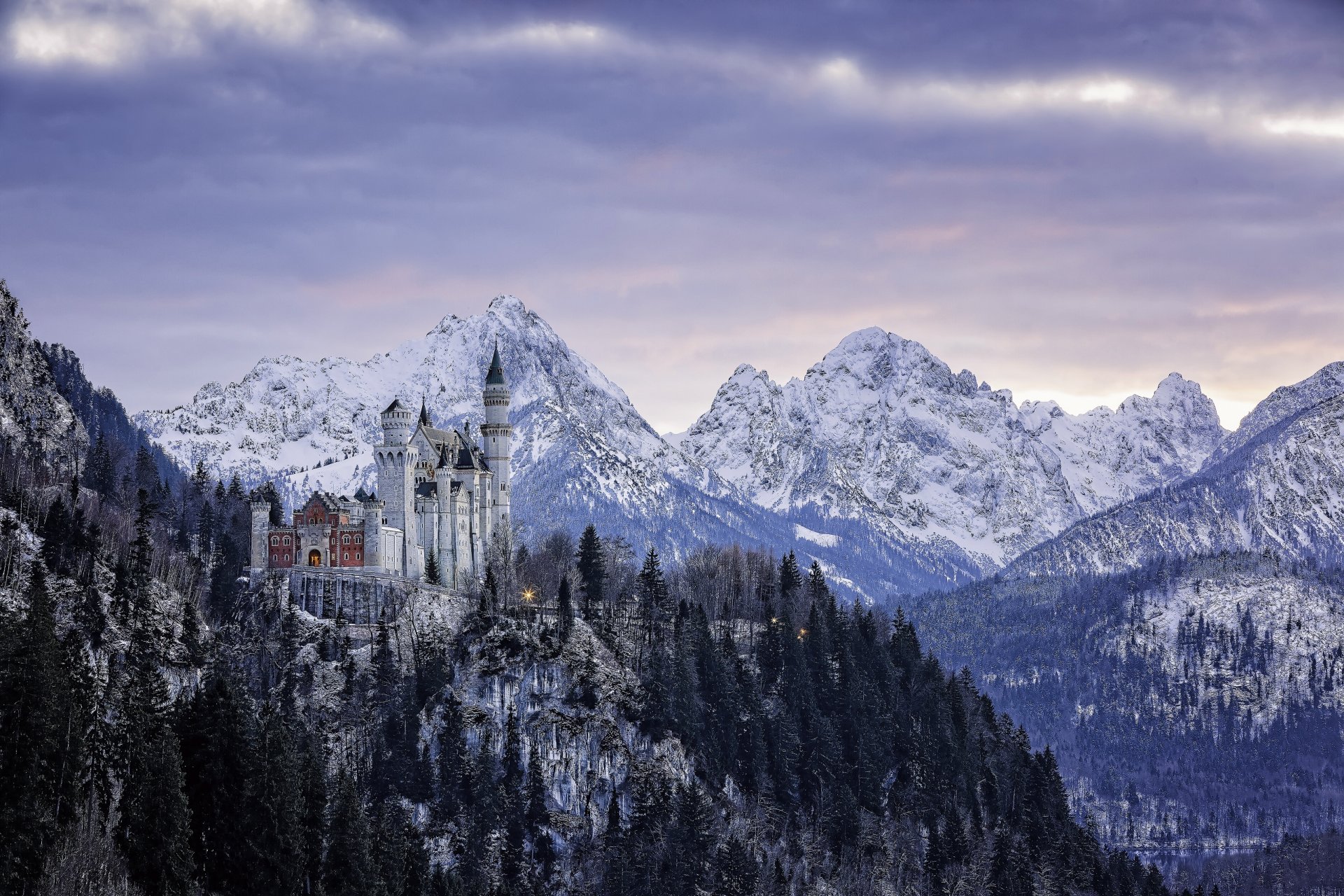 castello di neuschwanstein baviera germania castello montagne inverno panorama