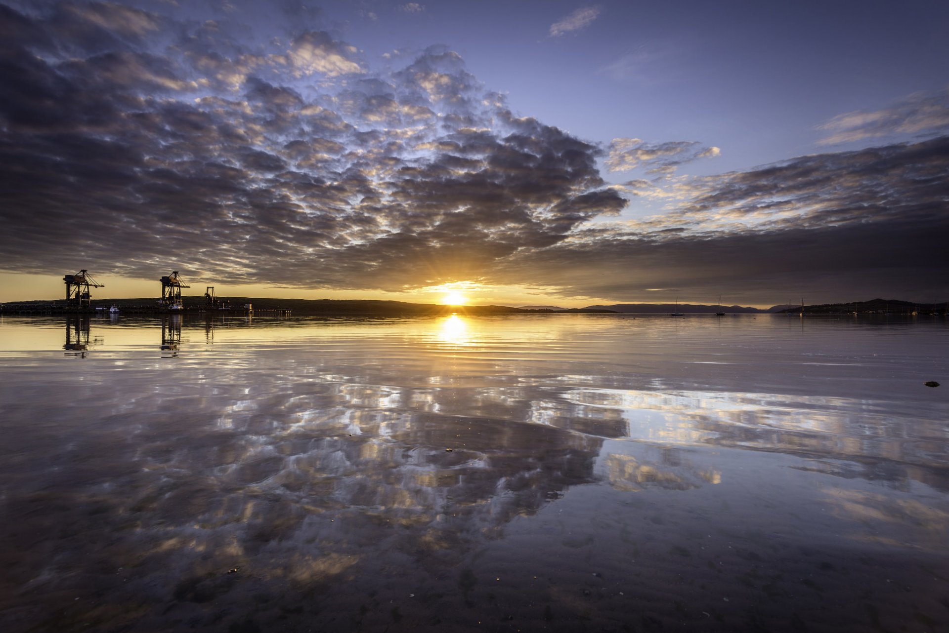 fairley scozia ayrshire tramonto simmetria riflessione spiaggia