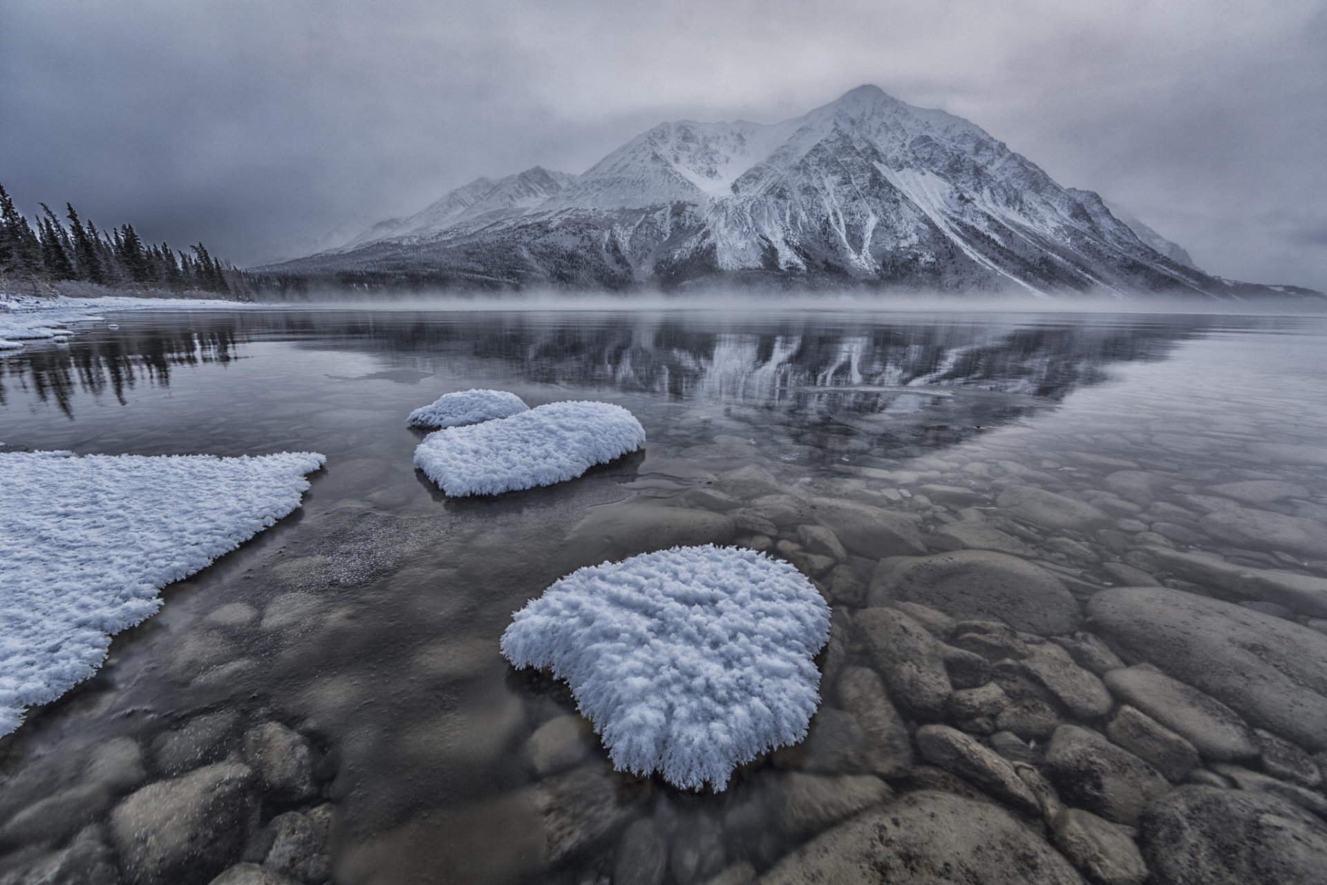 see berge schnee winter steine dunst