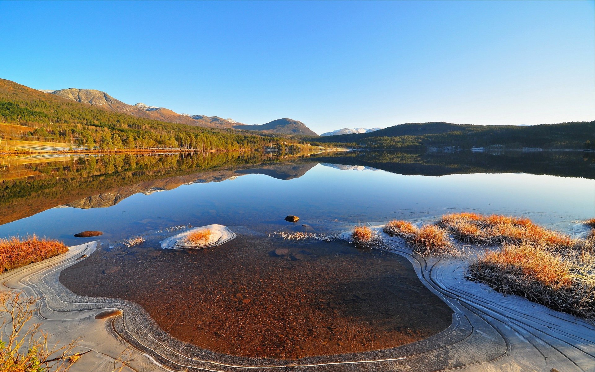 nature ciel glace baie banc de sable collines montagnes silence paix