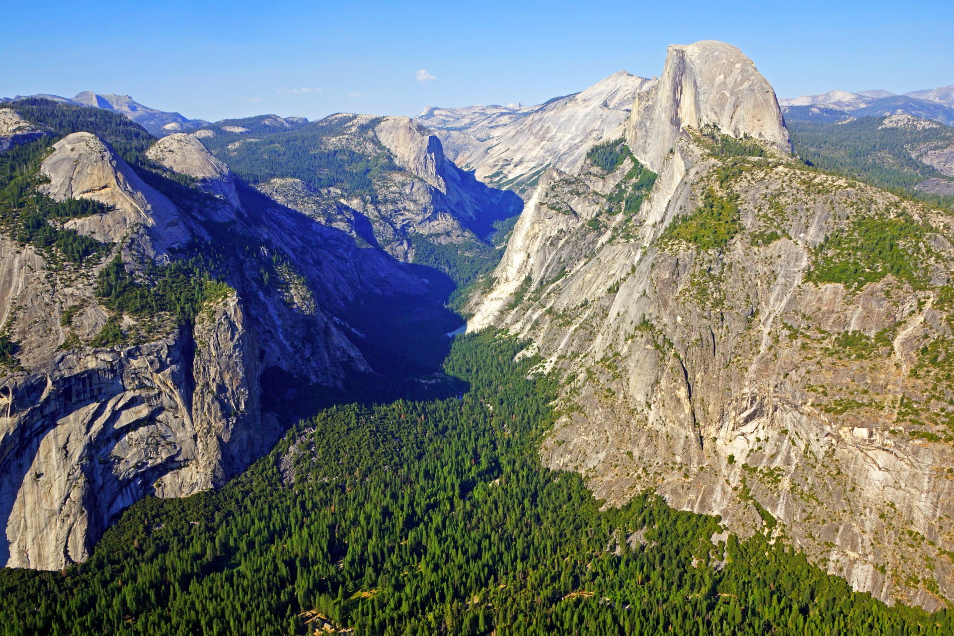 états-unis parc national de yosemite californie montagnes roches forêt gorge vallée panorama soleil