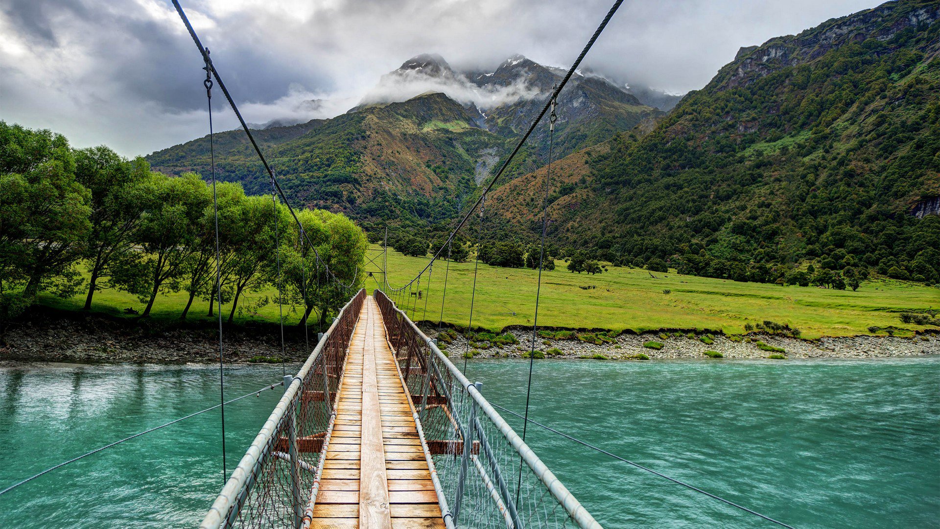 himmel wolken berge fluss brücke