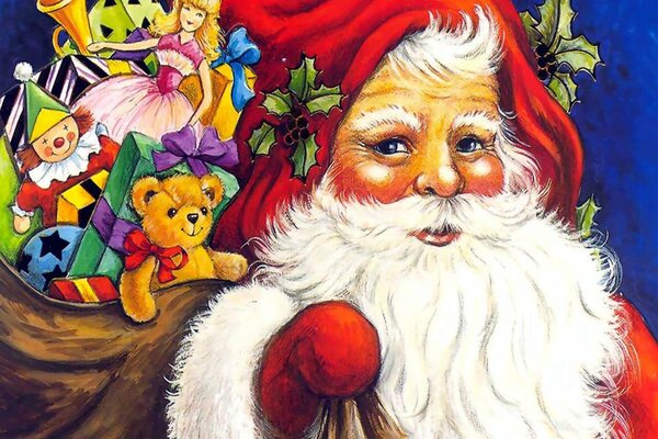 Disegno di Babbo Natale con regali per il nuovo anno