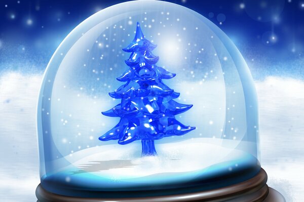 A ball containing a Christmas tree and snow