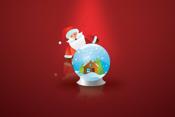 Red Santa Claus in a snow globe