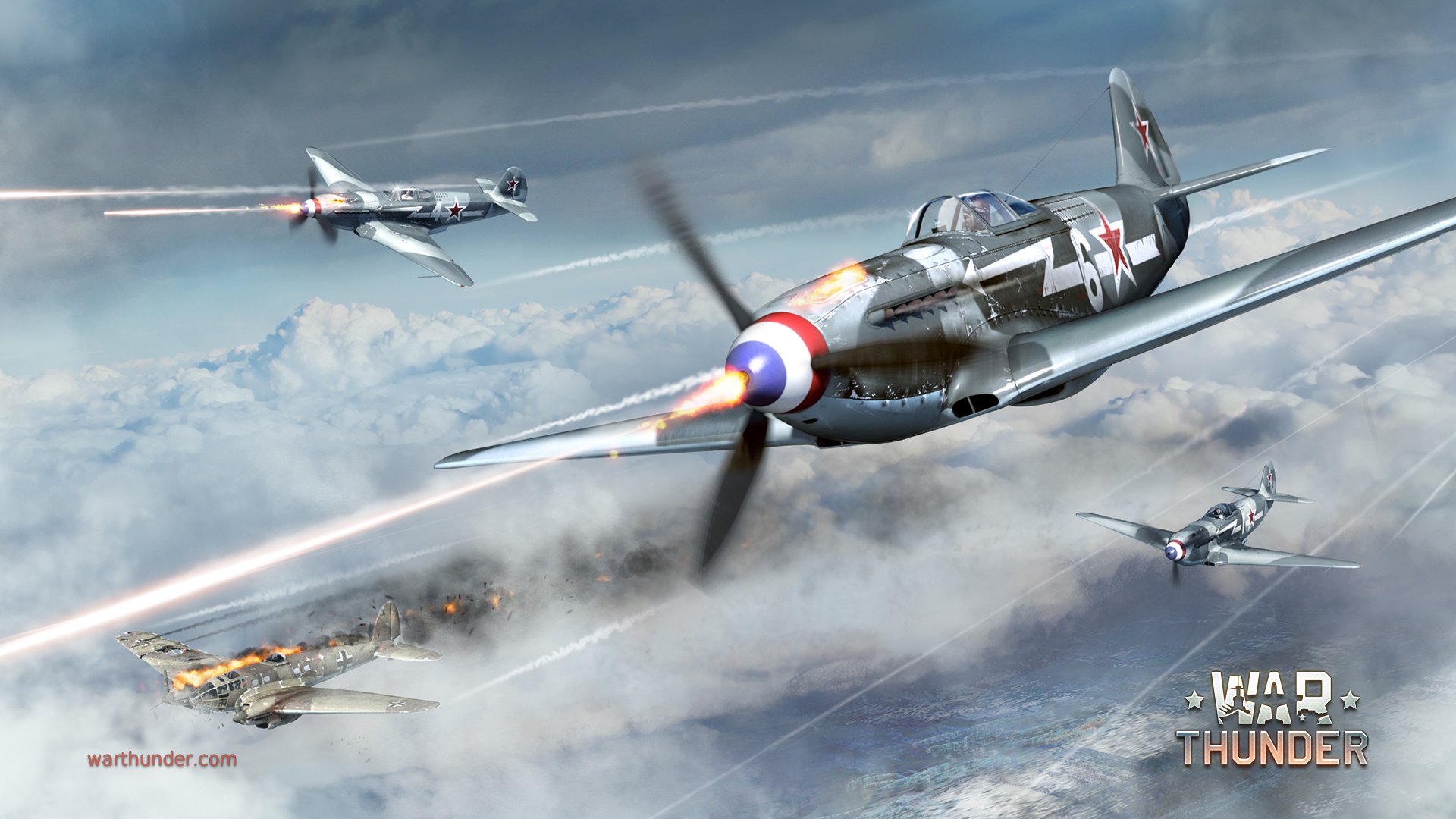 kunst himmel krieg yakovlev yak-3 troika sowjetisch kolben einmotorig kämpfer heinkel er-111 deutsch zweimotorig bomber flamme schießen war thunder regiment normandie-nemanja