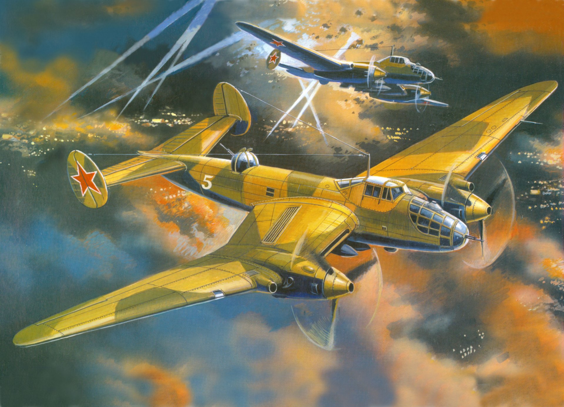 art ep-2 later on twin-engine bomber land town fires fire smoke bob picture