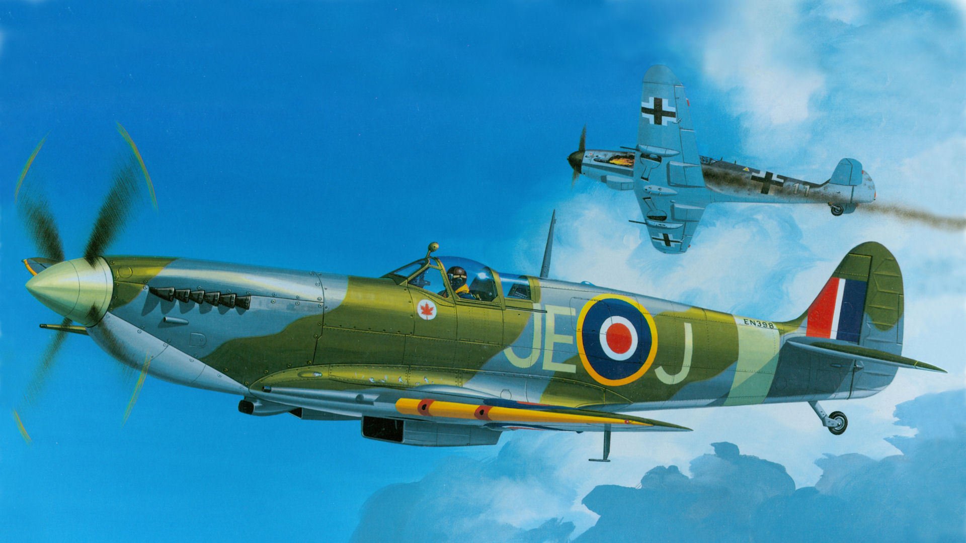 supermarine spitfire mk.ixc chasseur anglais de la seconde guerre mondiale armée de l air britannique bf-109 figure