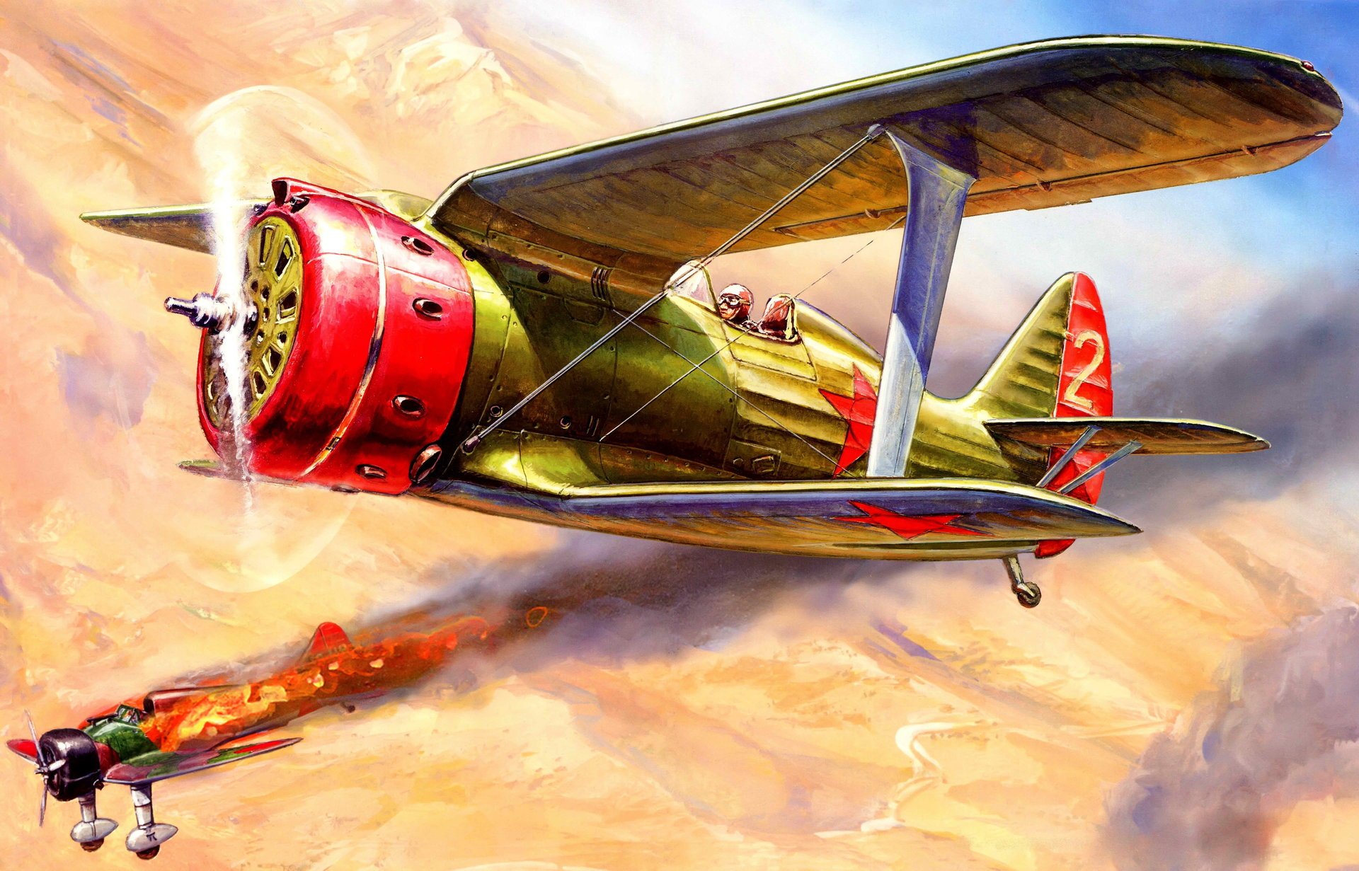 arte cielo guerra polikarpov i-153 gaviota soviético pistón luchador avión y medio mitsubishi a5m4 claude i-96 japonés cubierta khalkhin-gol batalla