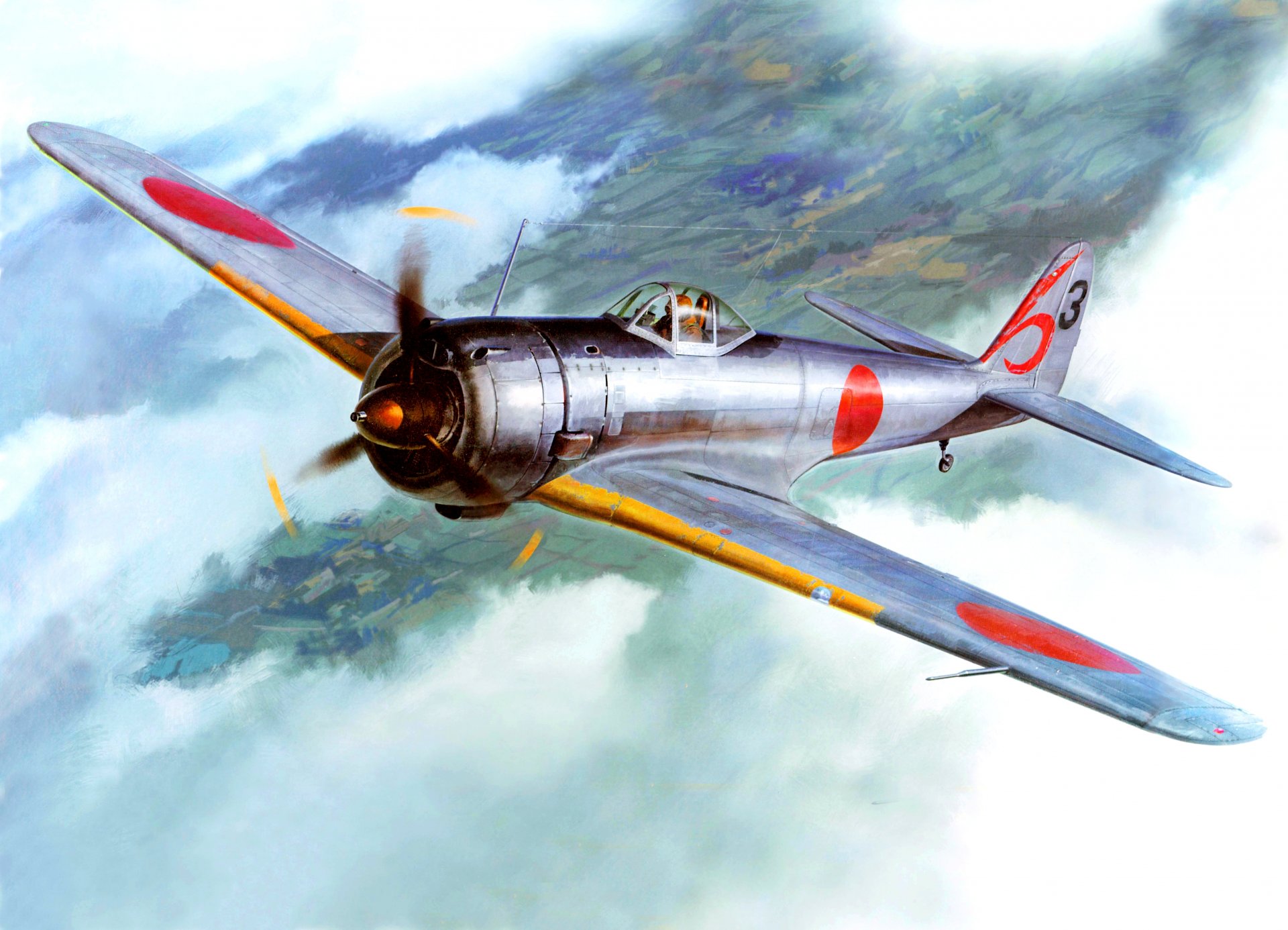 kunst himmel nakajima ki-43 hayabusa typ 1 japanisch armee einzelkämpfer ww2 zeichnung