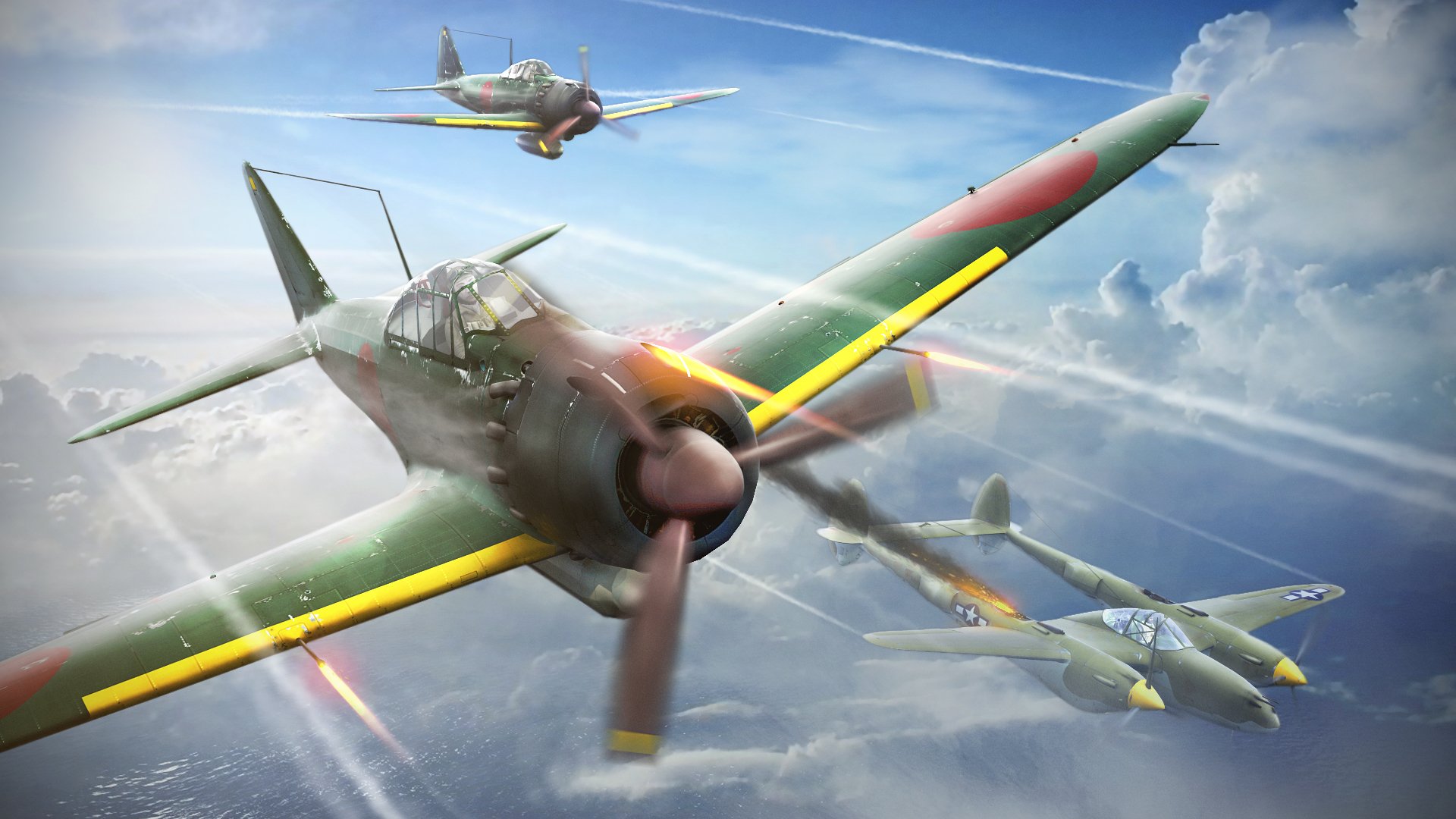 art ciel a6m japonais marine combattants de pont lockheed p-38 lightning américain combattant ww2