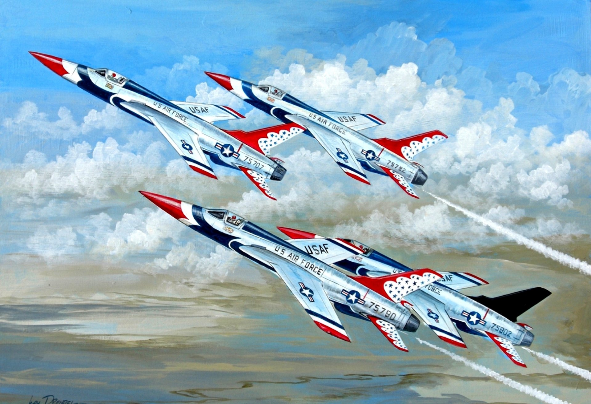 art sky f-105 jet fighter-bombers united states air force clouds picture