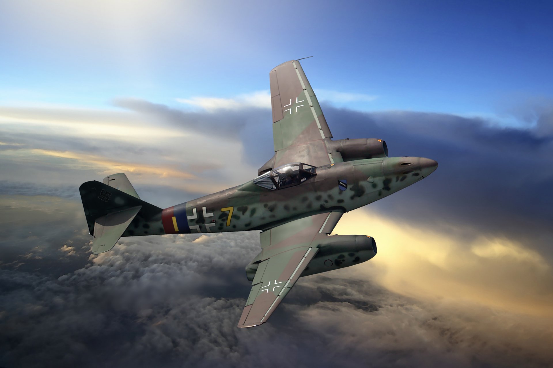 art sky messerschmitt me.262 german jet fighter war ww2 picture