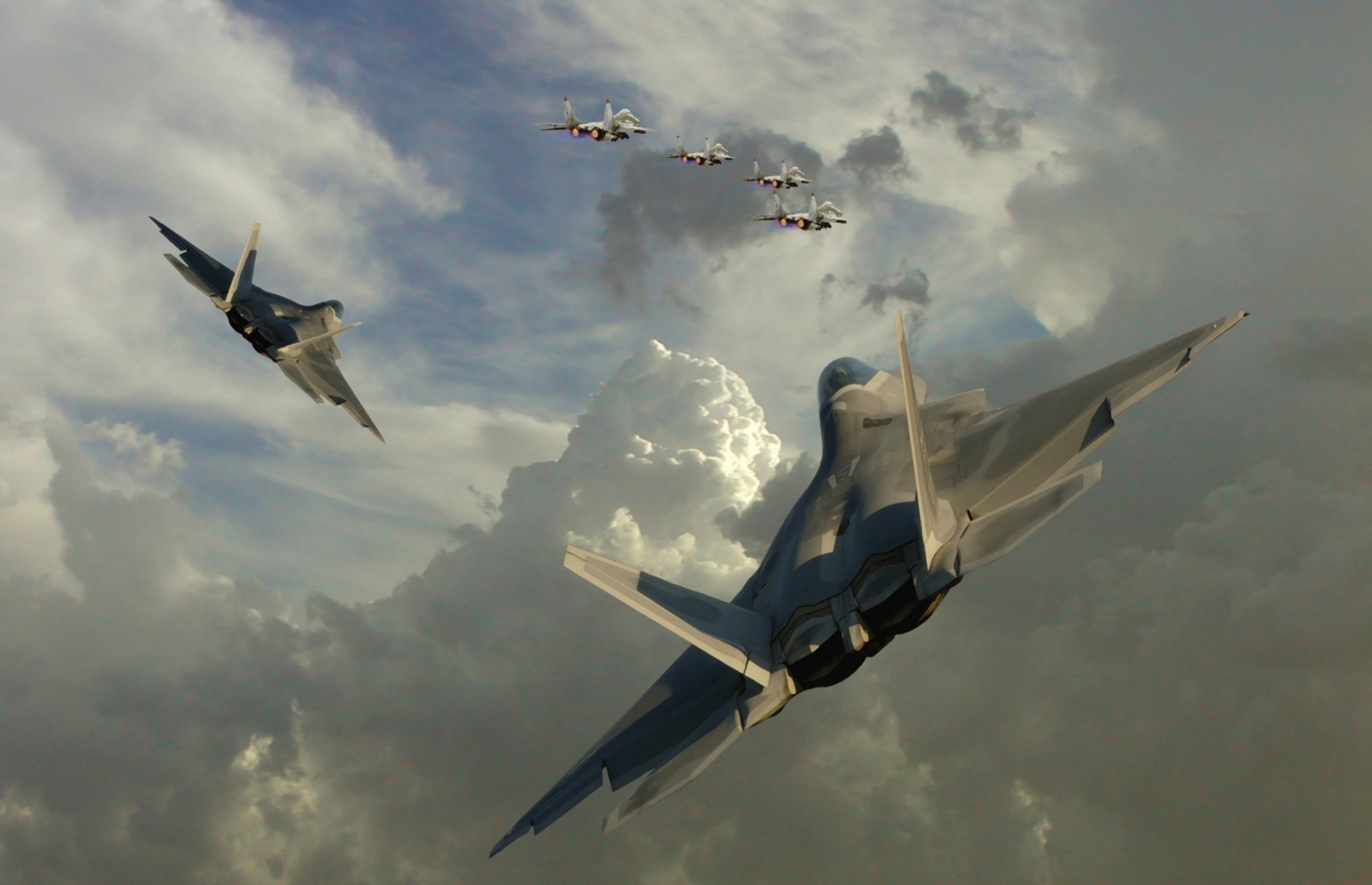 avions de chasse f-22 mig-29 ciel nuages nuages