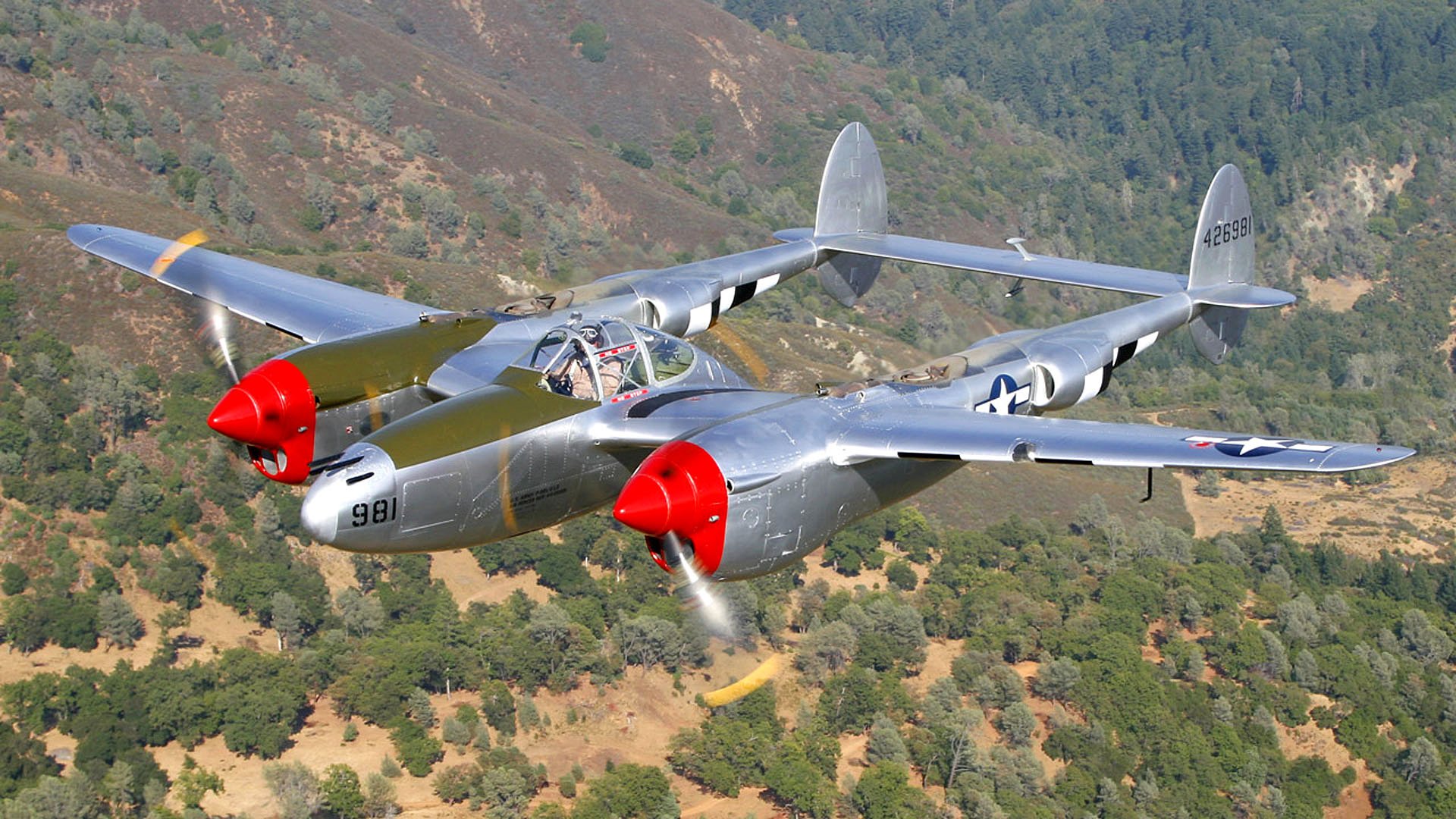 flug propeller rahmen flugzeug landschaft p-38j blitzschlag kämpfer bomber