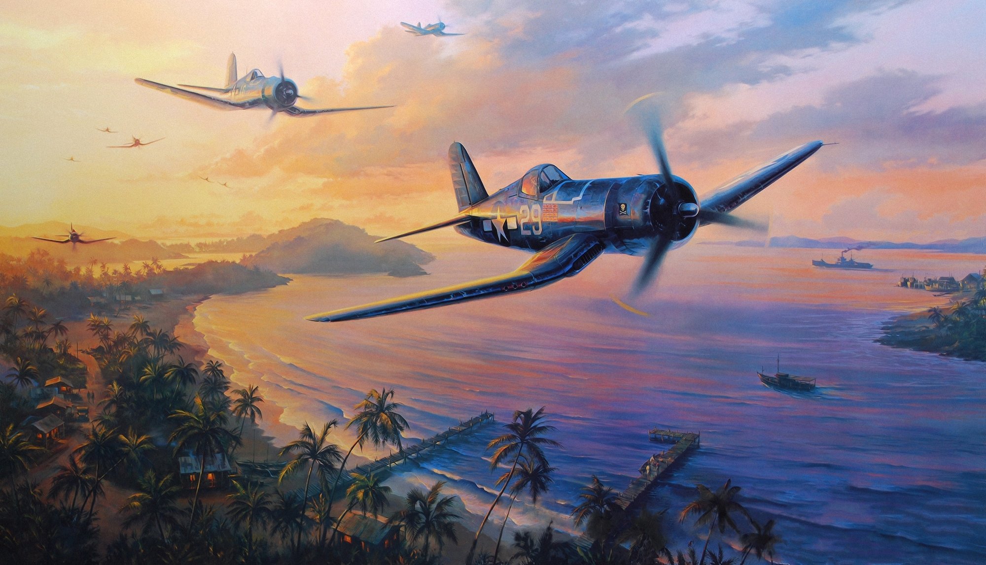 f4u corsair mêlée ww2 guerre peinture art avion guerre du pacifique