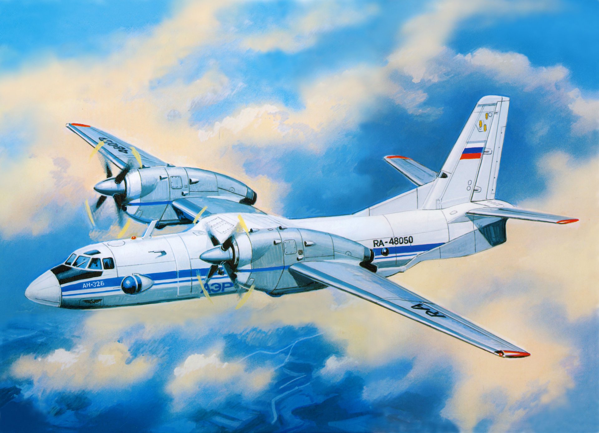 an-32b sowjetisch militärtransport mehrzweck flugzeug luftfahrt kunst