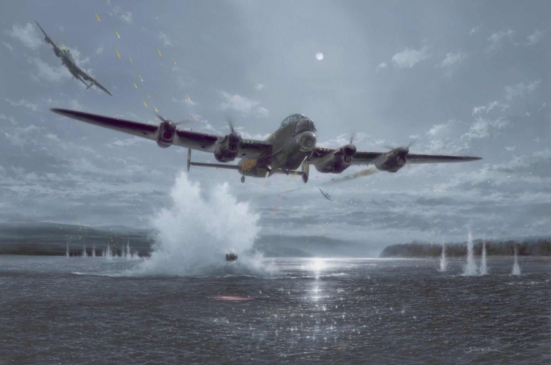 lancaster bombowiec brytyjski samolot dambusters wojna ww2 sztuka malarstwo