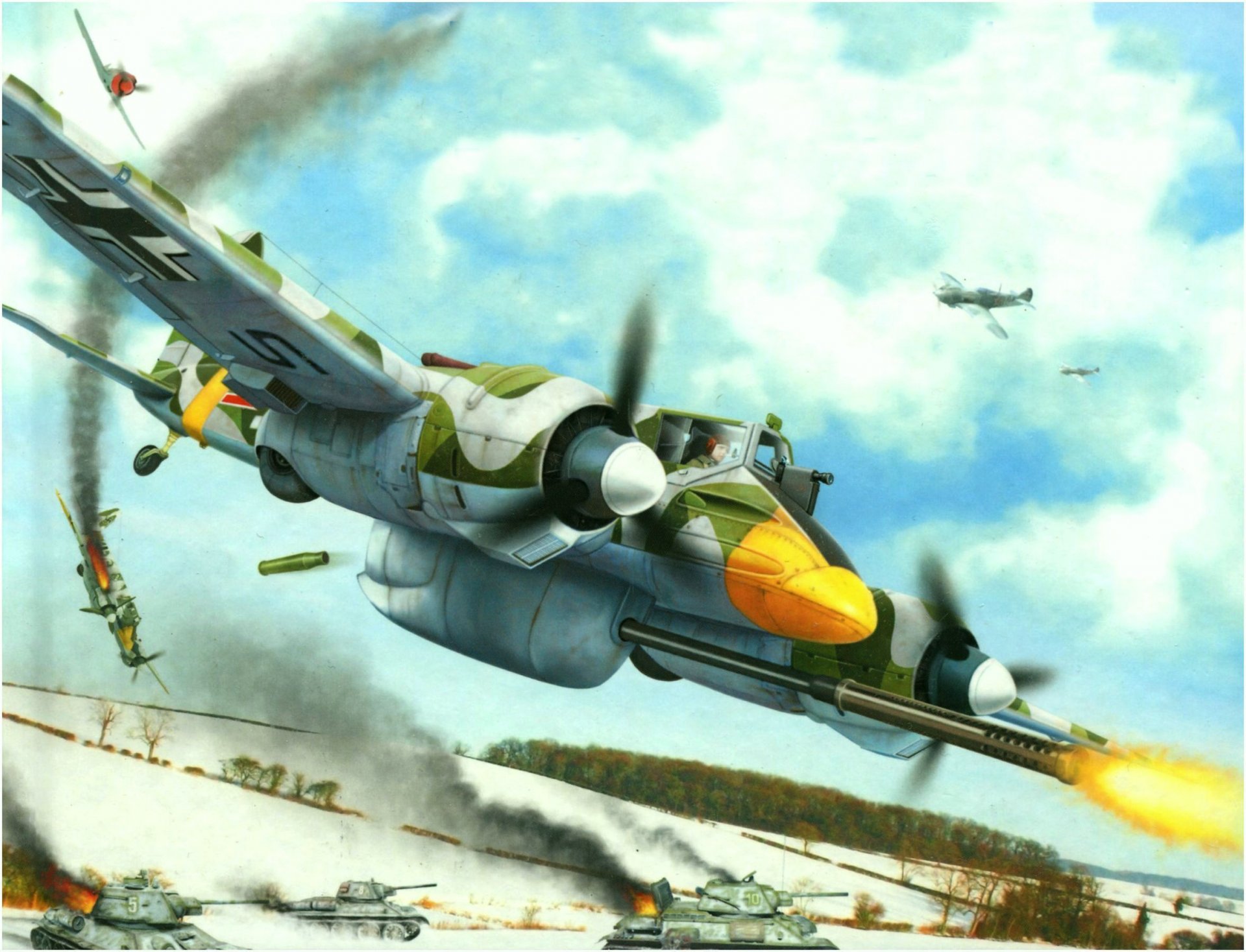 hs 129 avion allemand ww2 guerre art peinture