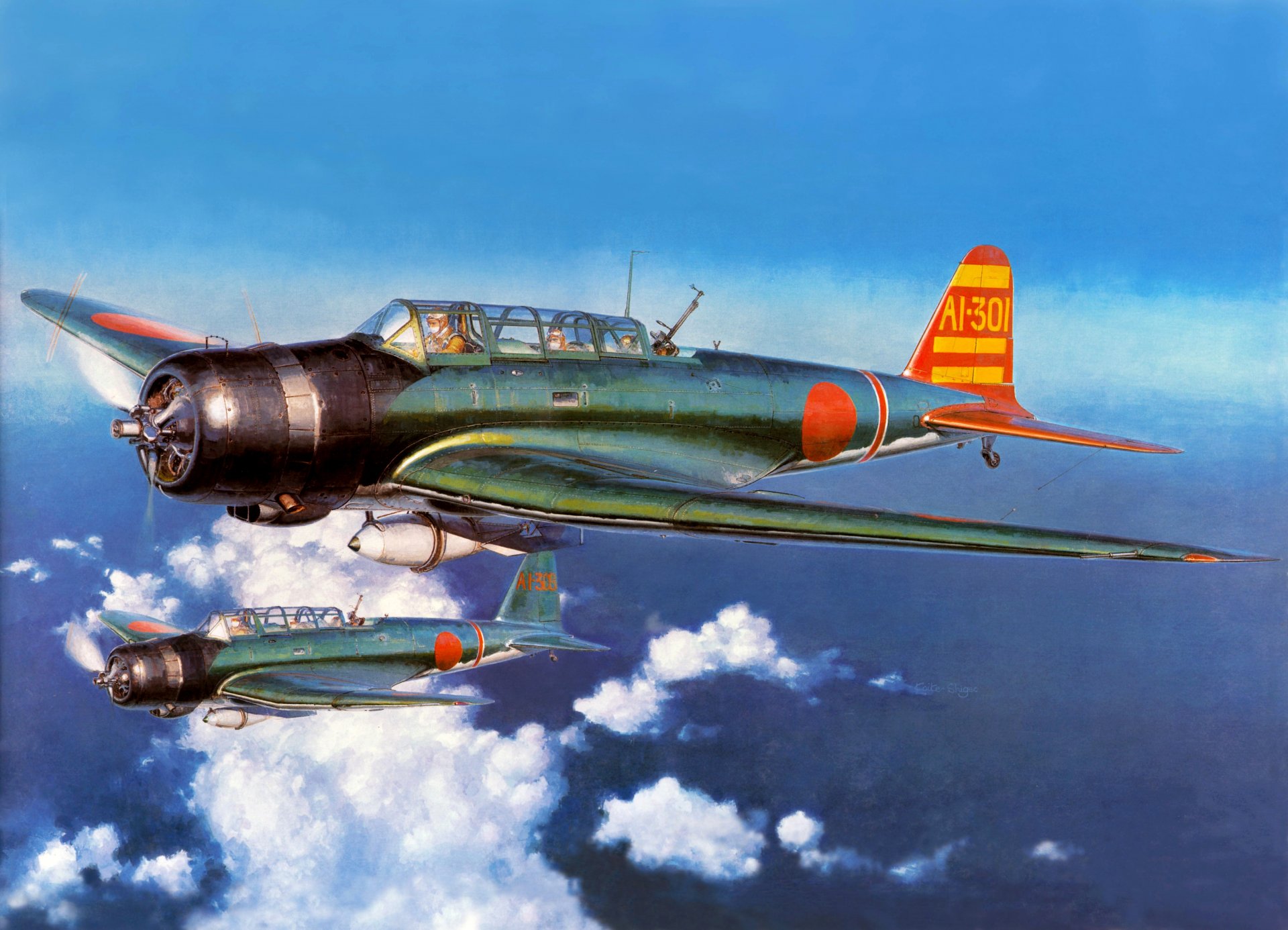 art ciel nuages nakajima b5n type 97 nakajima b5n bombardiers torpilleurs ww2 dessin