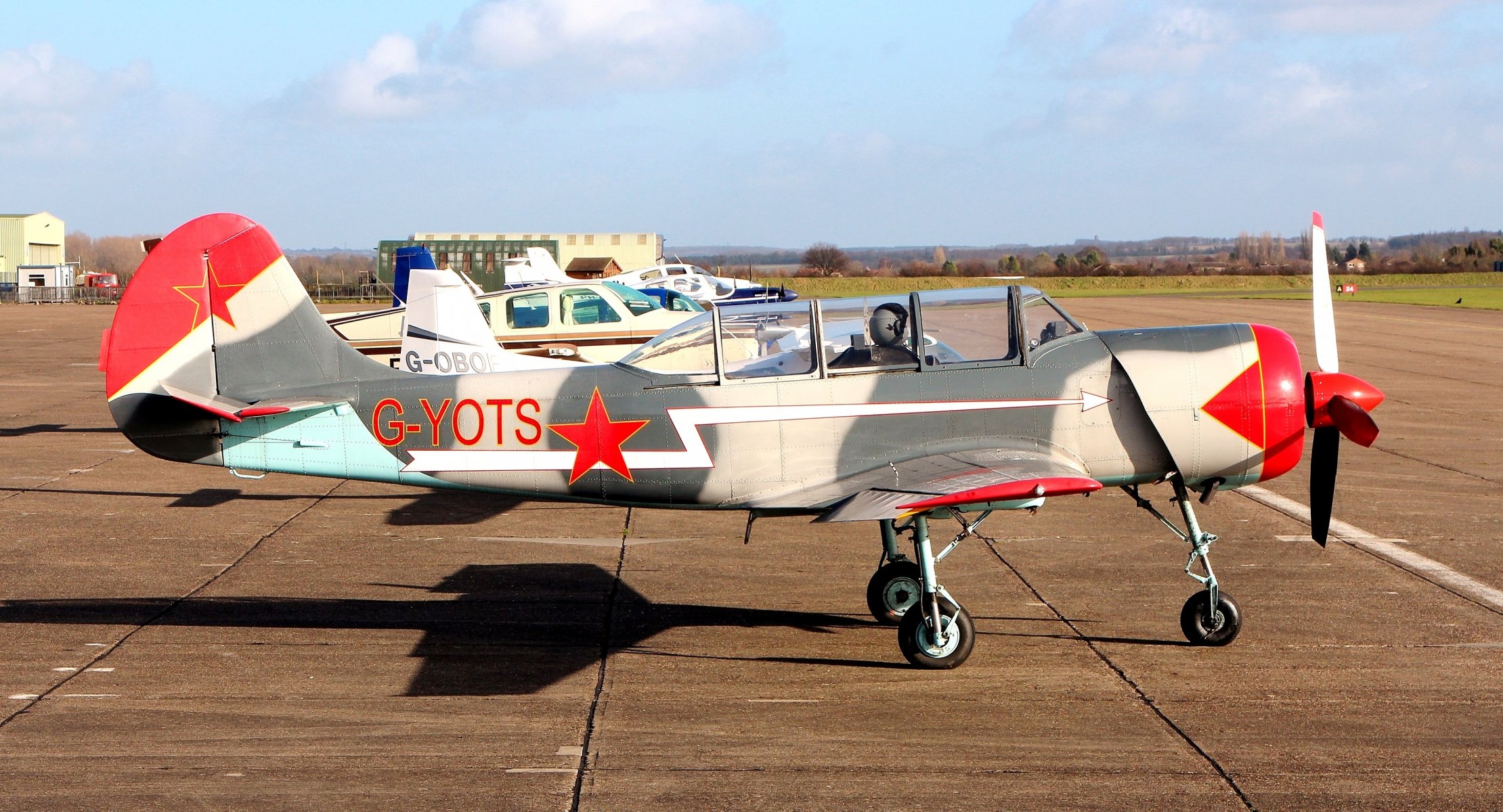 airport yak-52 soviet sports training plane