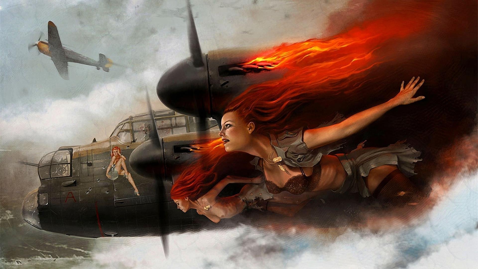 avro lancaster britannico pesante quadrimotore bombardiere ww2 aereo pin up glen angus ragazze fiamma bf.109 token petto biancheria intima torrette fuoco cielo