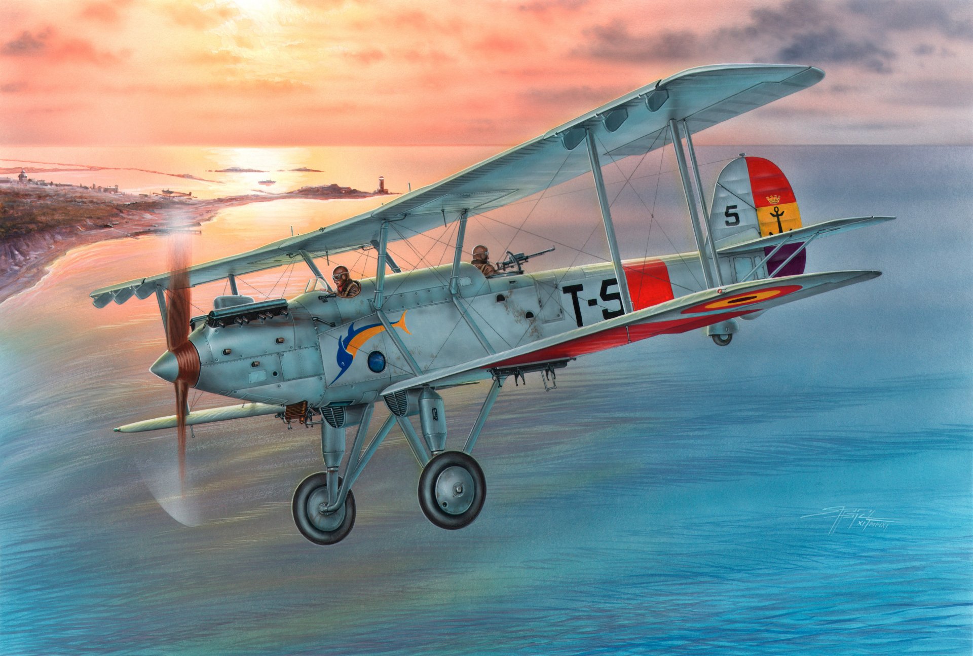 art avion vickers vildebeest casa type 245 conçu anglais entreprise base monomoteur torpilleur bombardier tout en métal biplan sur service espagne premier combat application 1936-1939gg. civil guerre artiste