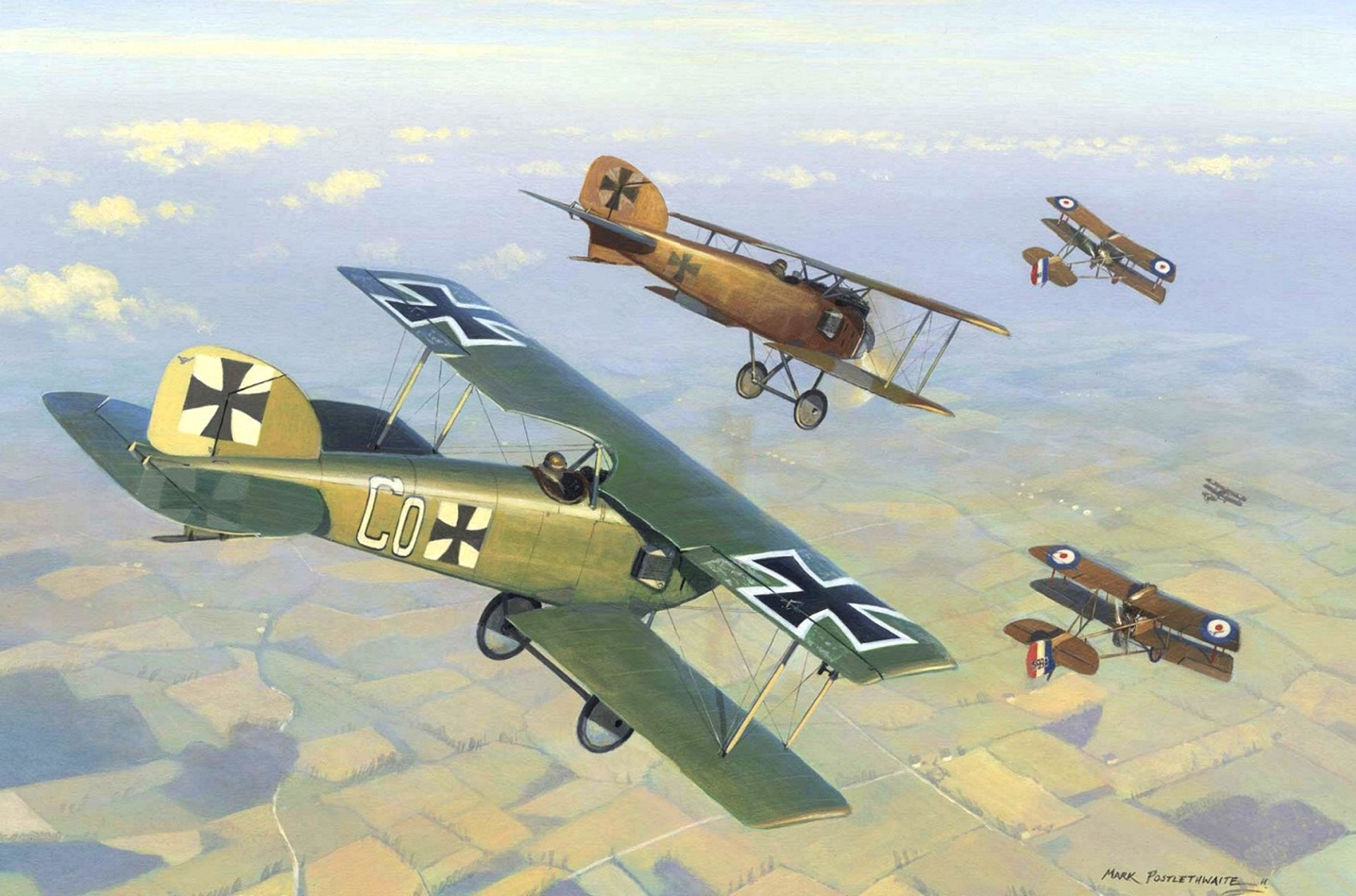 kunst himmel luftkampf englisch dh 2 deutsch albatros d id ii westlich front 1916jahr ww1 zeichnung