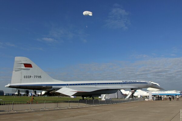 Soviet supersonic passenger plane Tu-144 in Moscow on the desktop