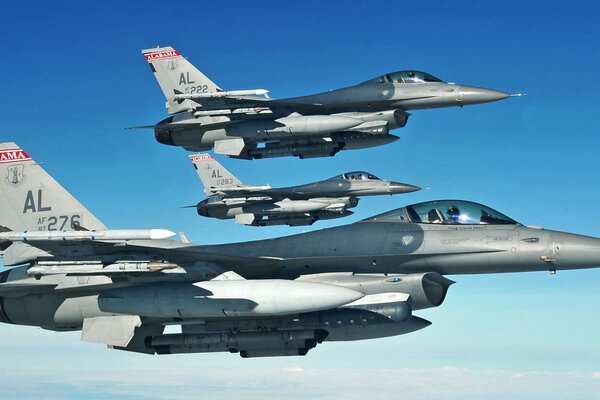 American multifunctional fighters of the fourth generation flying in the sky