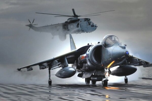 Aterrizaje del caza estadounidense Harrier