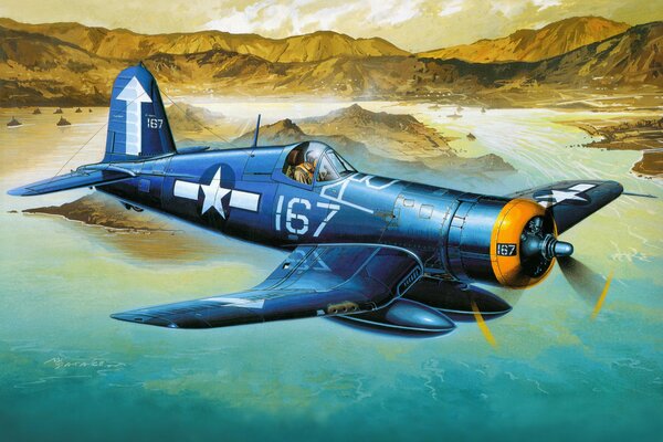 Immagine artistica del caccia Americano F4U-1D