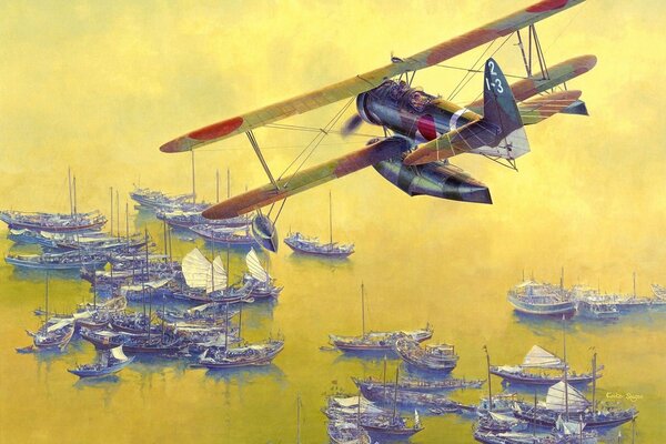 Art of flying an airplane over boats