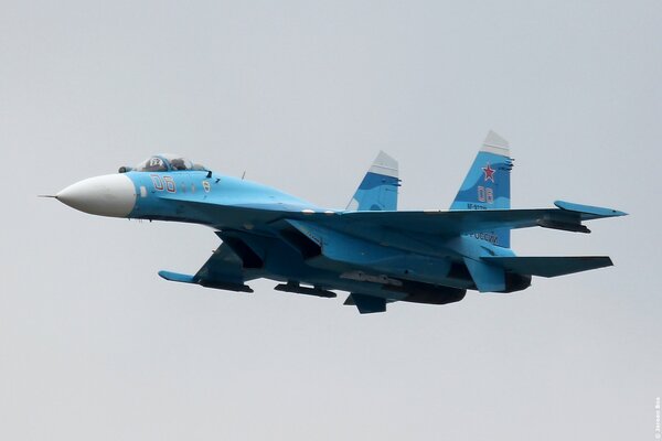 Russian fourth-generation SU-27 fighter in the sky