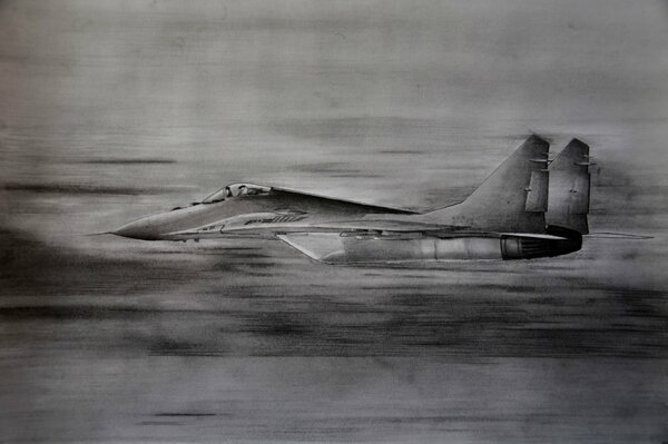 Caza multipropósito MIG-29. Dibujo a lápiz