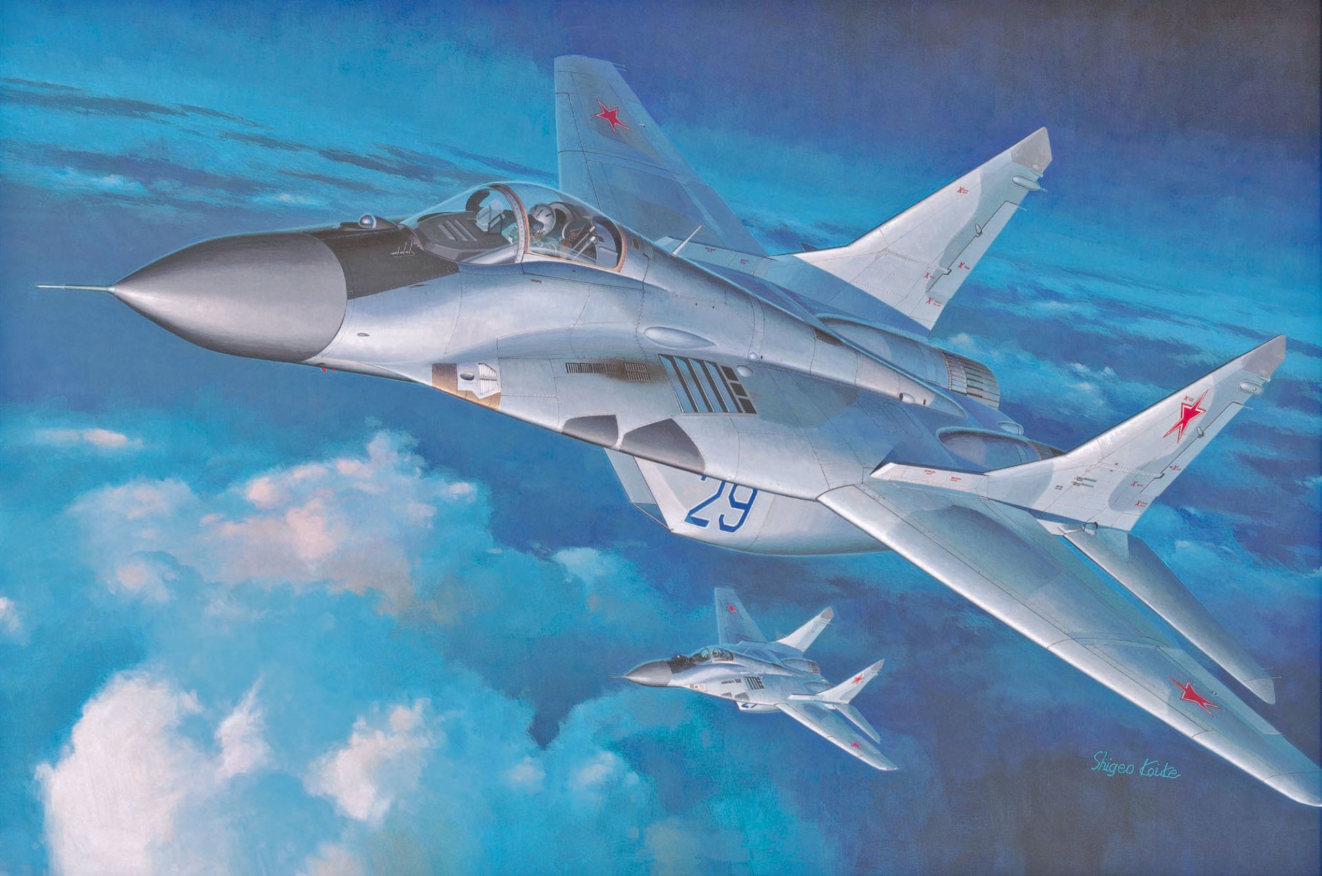 kunst flugzeug mig-29 fulcrum punkt stützen sowjetisch russisch mehrzweck kämpfer generationen entwickelt in okb mig luftwaffe rf