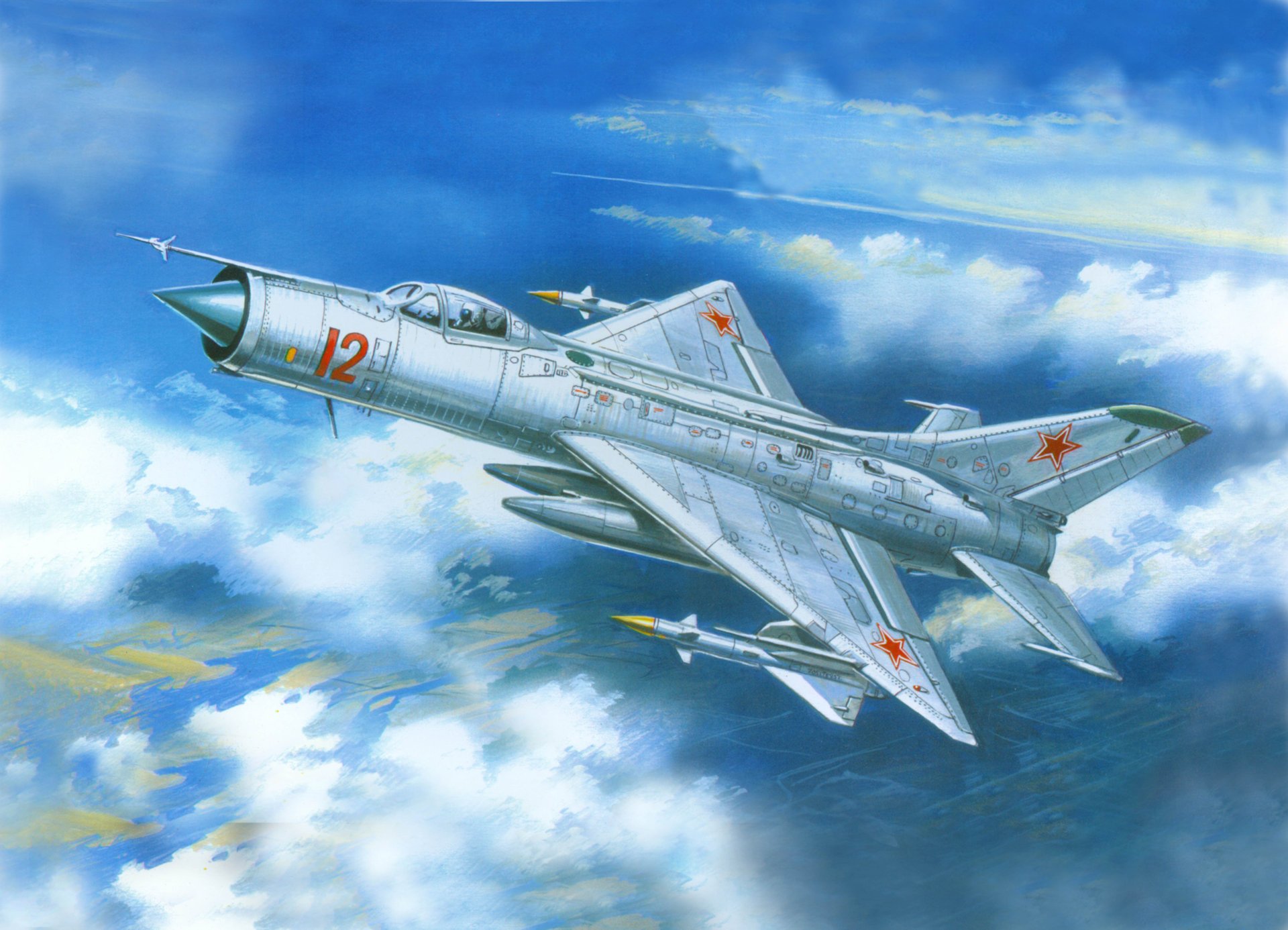 art ciel mig-21f soviétique polyvalent combattant okb mikoyan et gurevich dessin