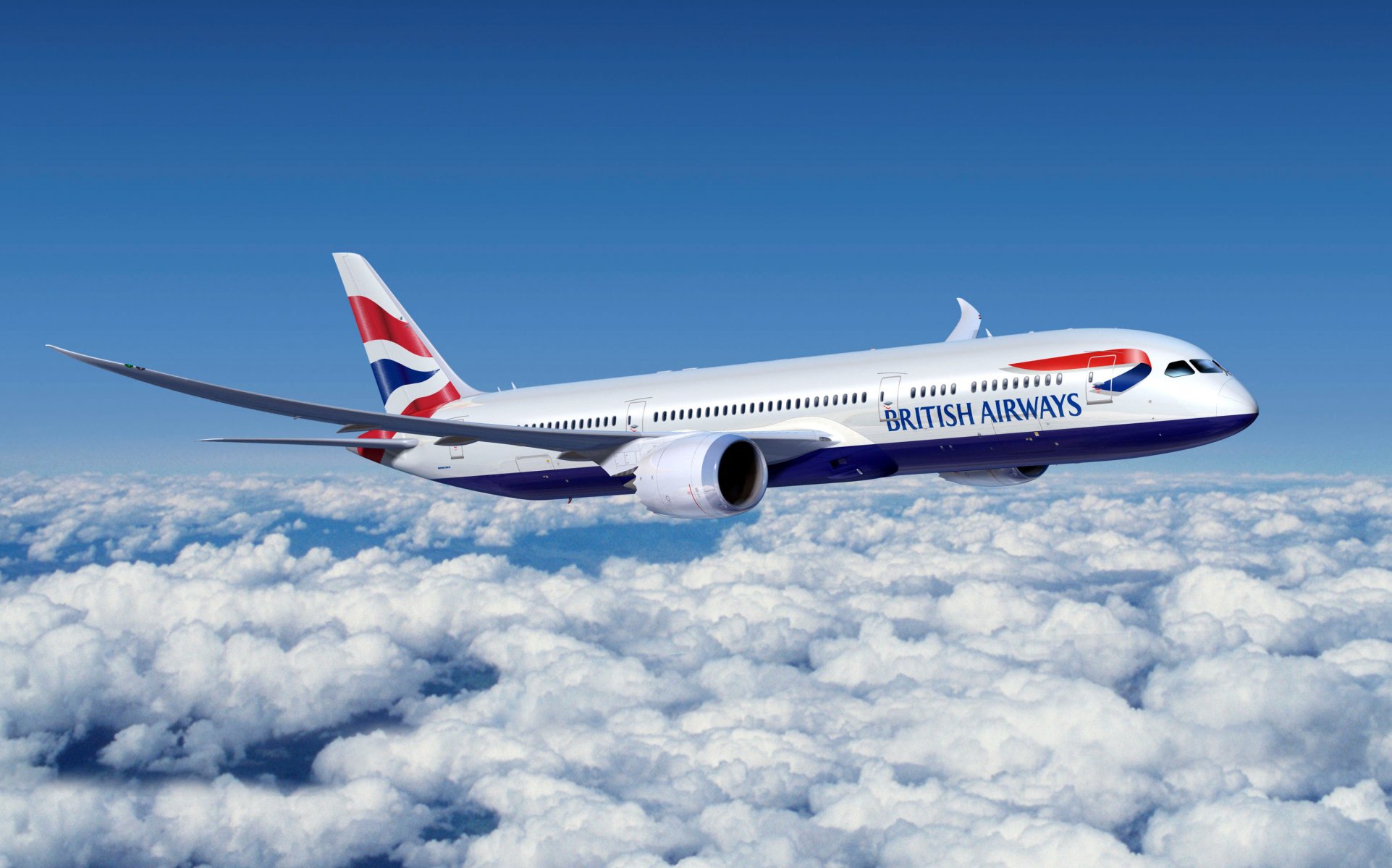 boeing british airways plane passenger airliner flies clouds in the sky