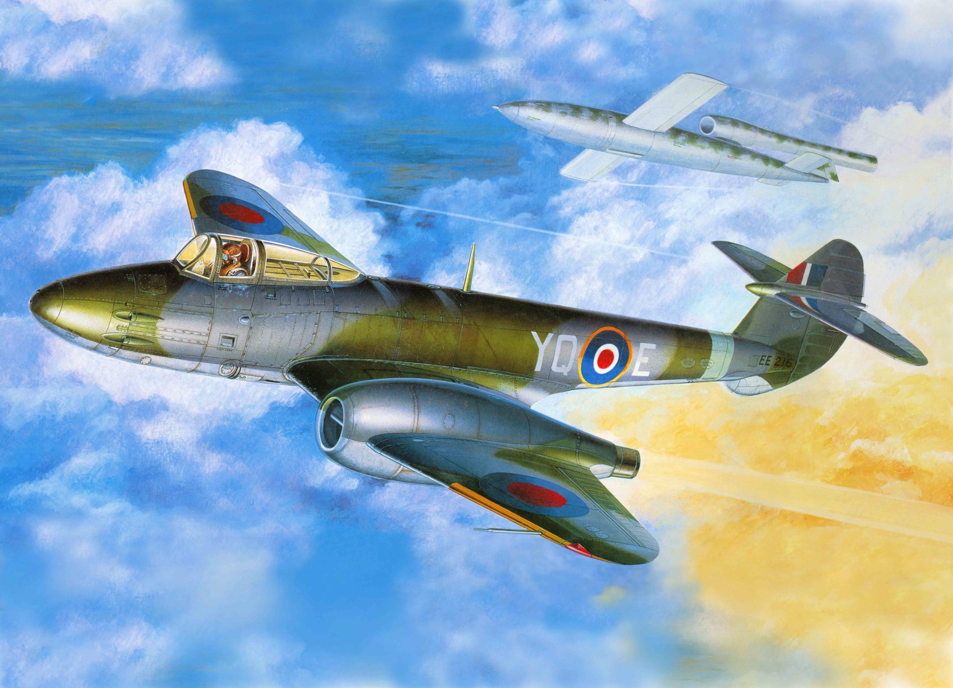 art aircraft gloucester meteor f-1 the first british jet fighter the only allied participated in ww2