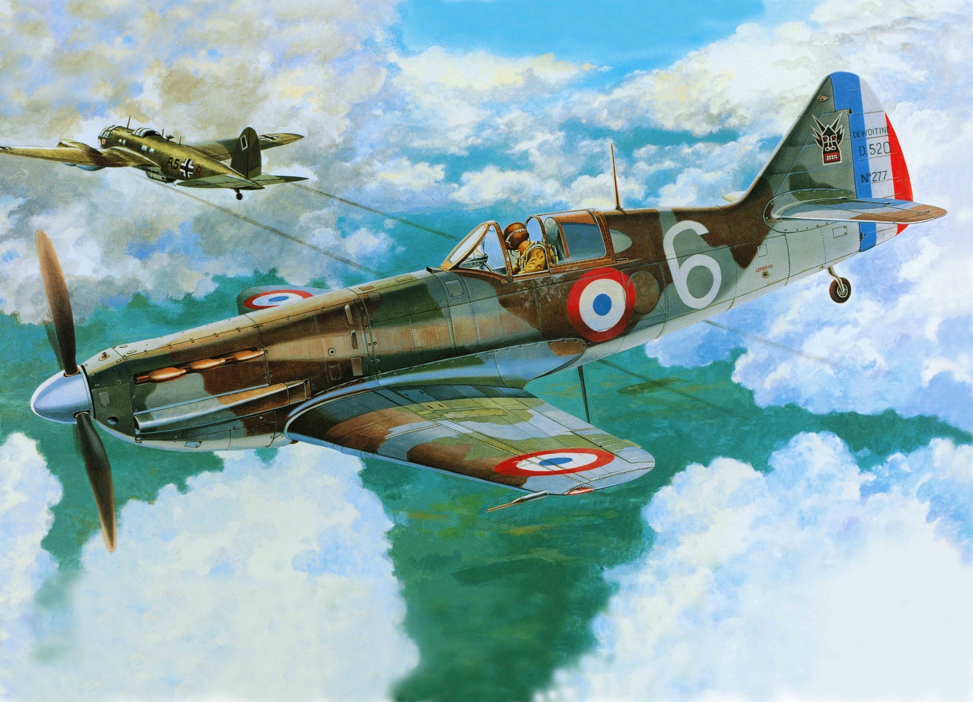 art samolot dewoitine d.520 pojedynczy francuski myśliwiec francuskie siły powietrzne ww2