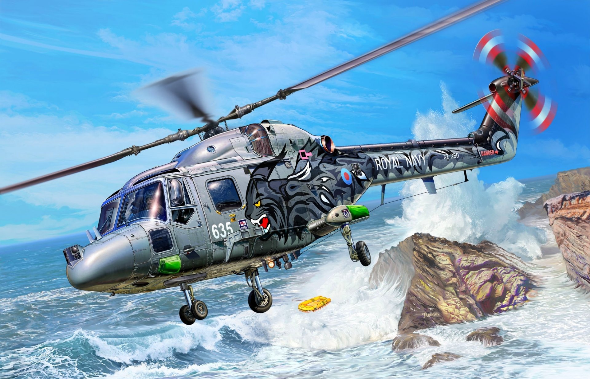 figure michal reinis roches vagues canot britannique polyvalent westland lynx has.3 royal navy