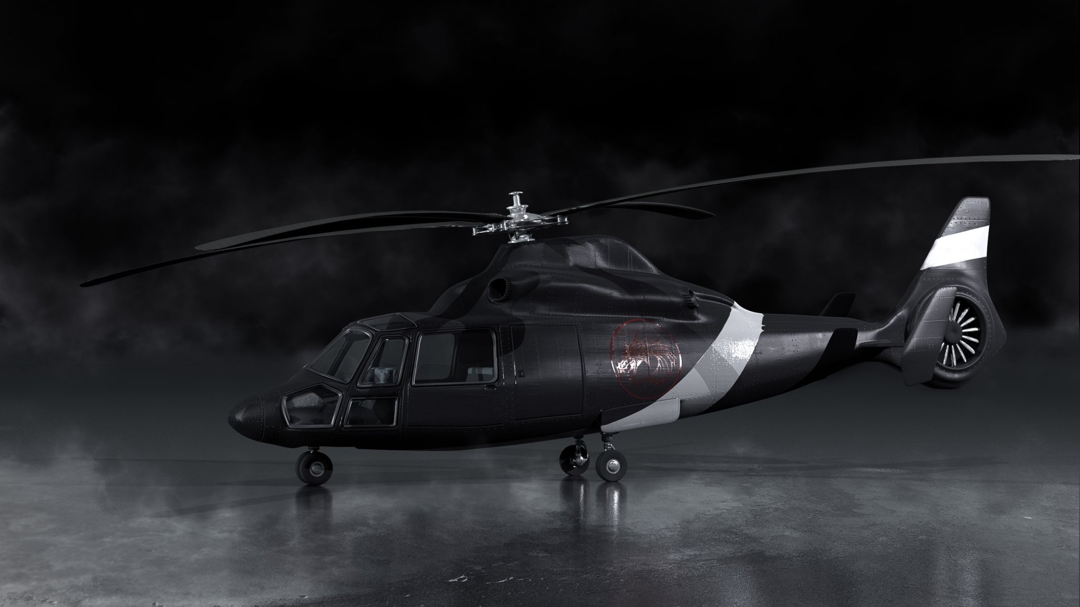 art render helicopters of the blade black smoke