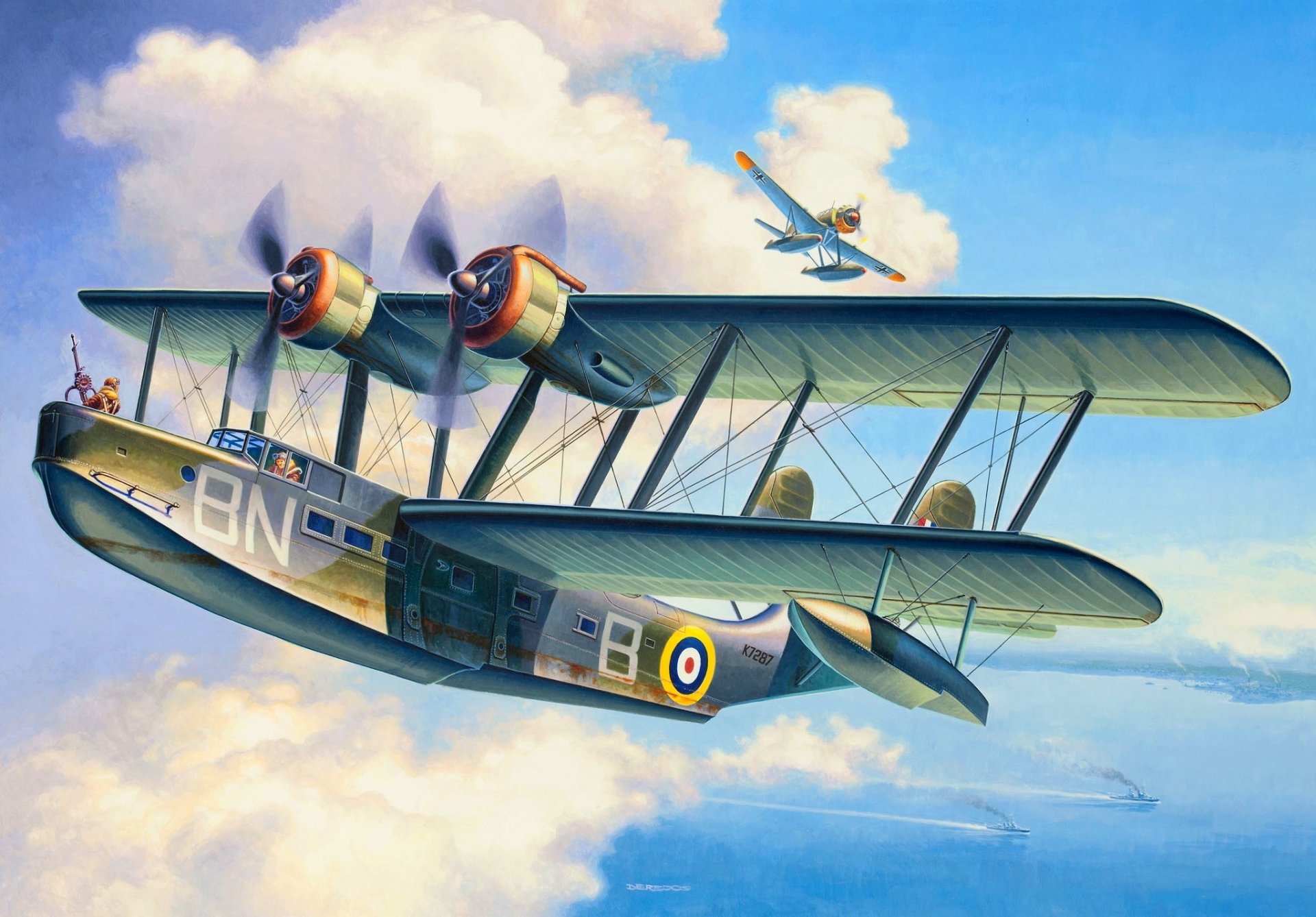 art sky clouds supermarine stranrir supermarine stranraer brytyjska łódź latająca arado ar 196 niemiecki podstawowy morski scout morze okręty wojenne ww2 rysunek