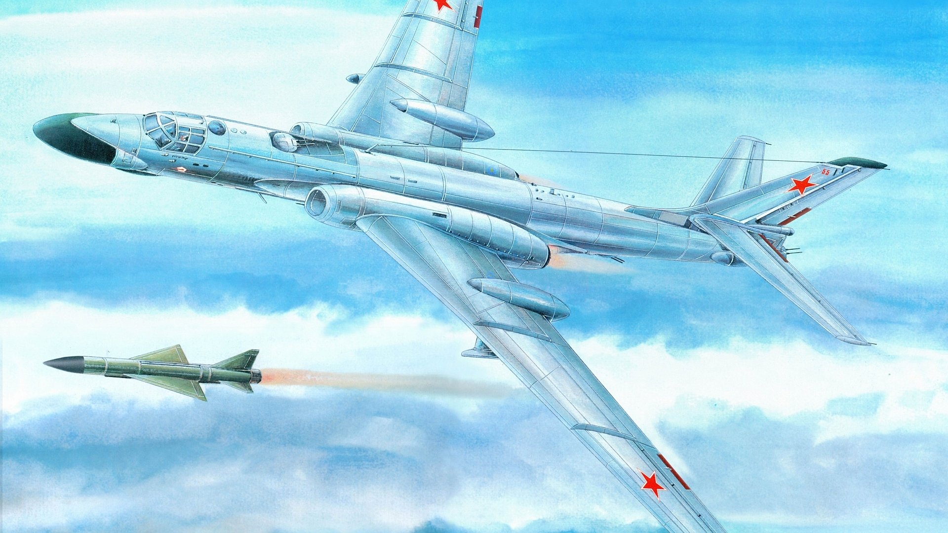 tu-16 soviet heavy twin-engine multi-purpose jet bomber plane rocket air force