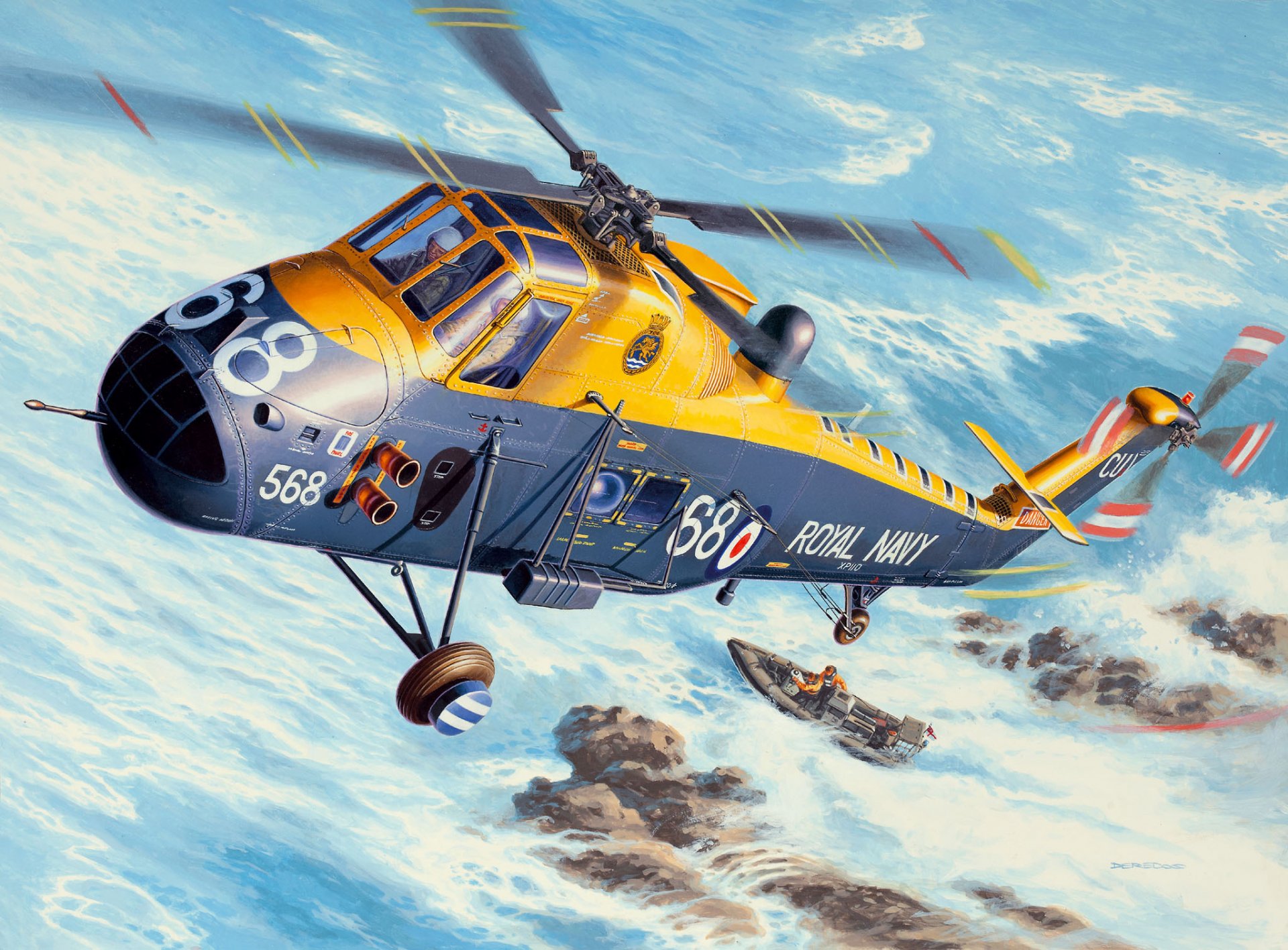 die zeichnung von andrzej deredos britisch mehrzweck westland wessex hat mk.3 royal navy