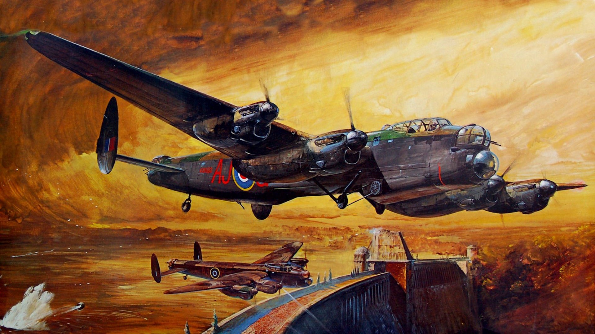 lancaster dam busters bomber damm krieg betrieb nacht zeichnung