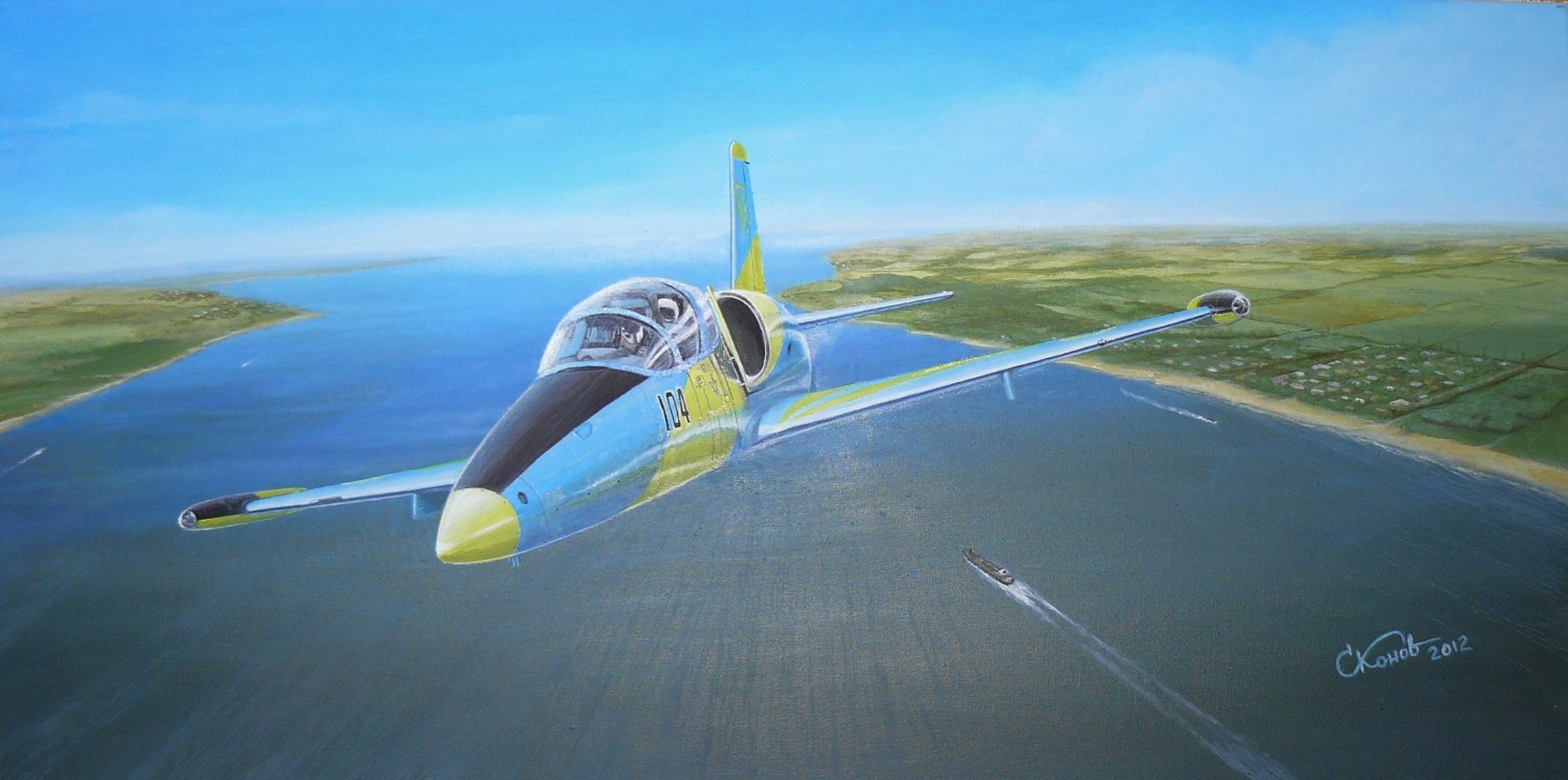 arte cielo horizonte aero l-39 albatros checoslovaco entrenamiento combate avión río costa barcos