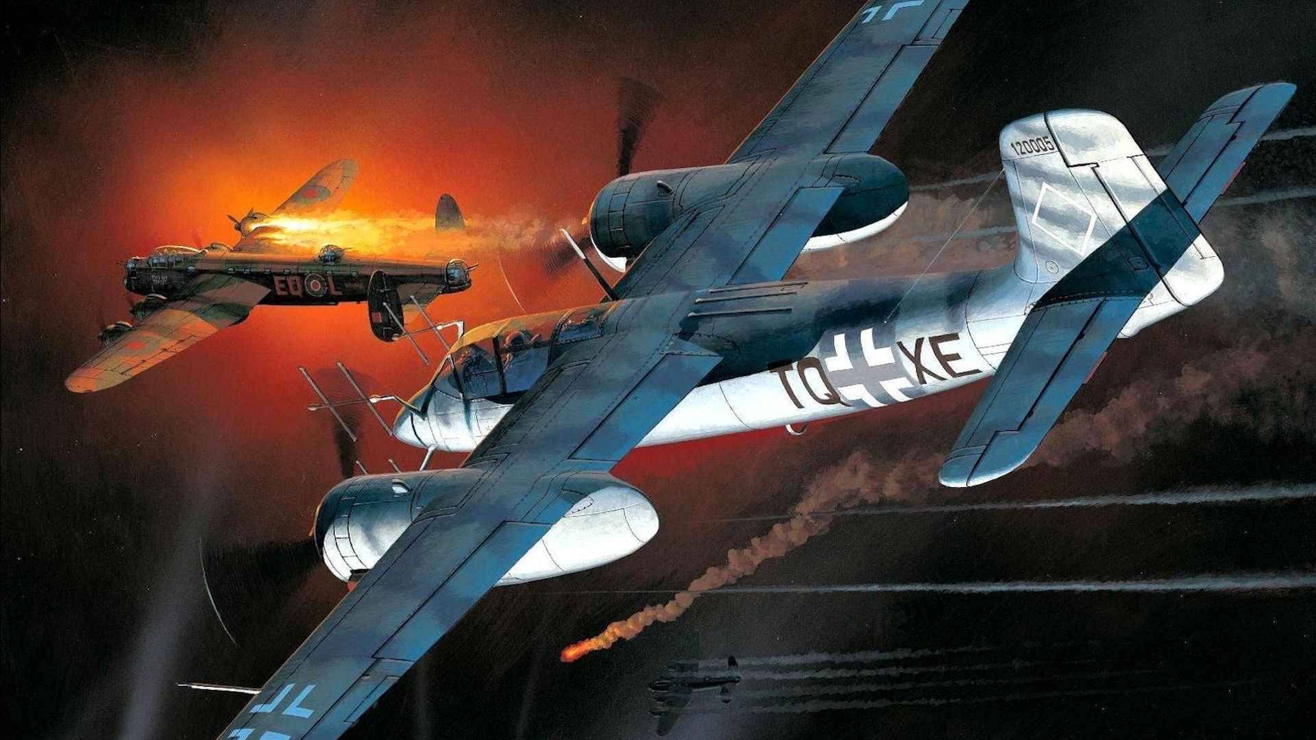 focke-wulf ta-154 moskito caza nocturno alemania figura noche guerra fuego